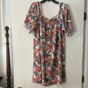 JODIFL Floral Midi Dress in Pink and Brown